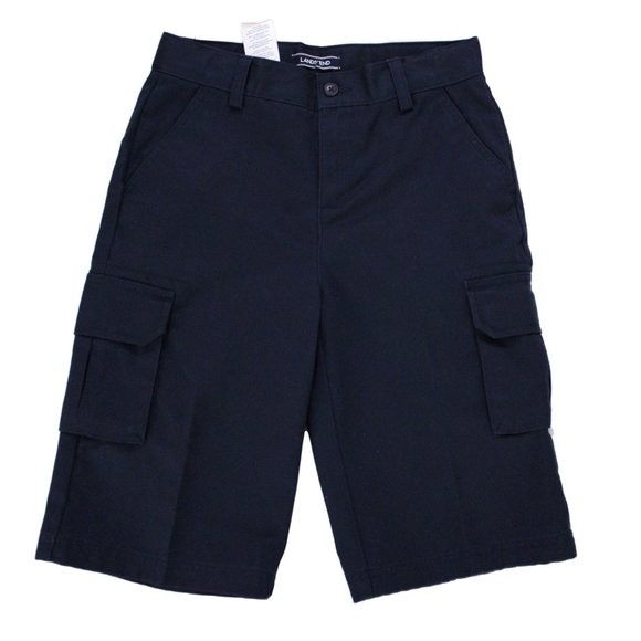 NWT LANDS' END UNIFORM BOY'S STAIN/WRINKLE RESISTANT CARGO SHORT CLASSIC NAVY 20 - Picture 1 of 7